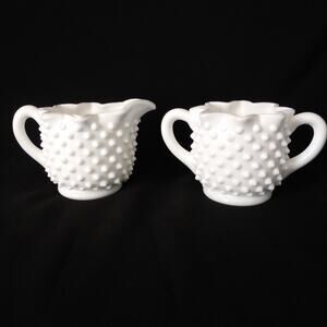 Vintage Fenton Full Star Hobnail 3906 Milk Glass Cream n Open Sugar Set